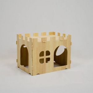 wooden bunny castle house with two entrances