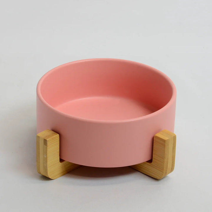 Pink signle rabbit drinking bowl bamboo stand