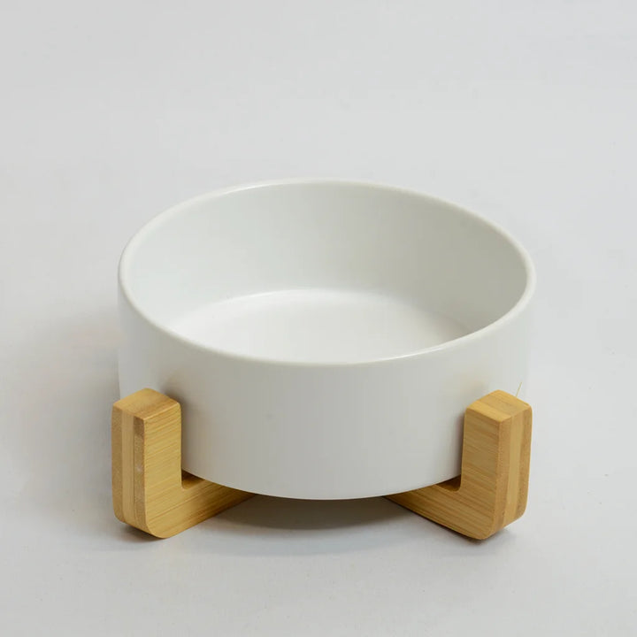 White single rabbit drinking bowl bamboo stand