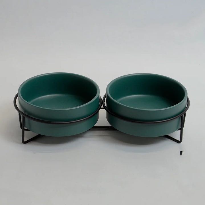 Green double rabbit drinking bowls steel stand