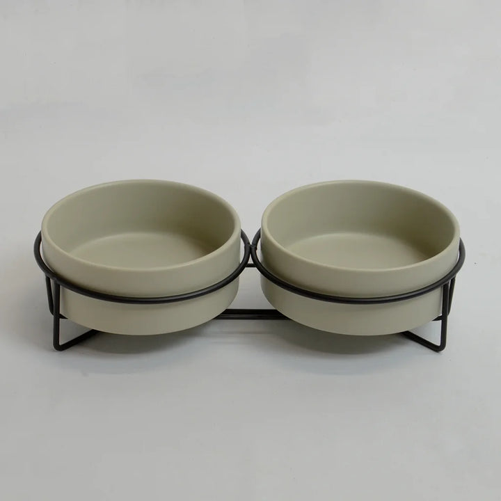 Grey double rabbit drinking bowls steel stand