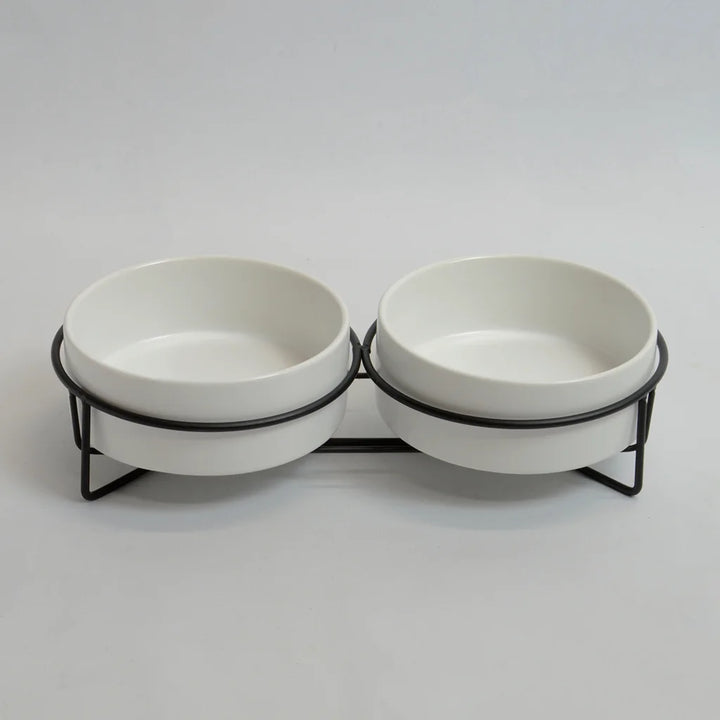 White double rabbit drinking bowls steel stand