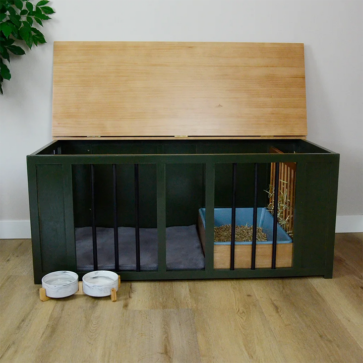 Green freeroam bunny cage with open top