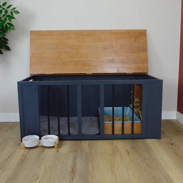 Grey free-roam bunny cage with open top