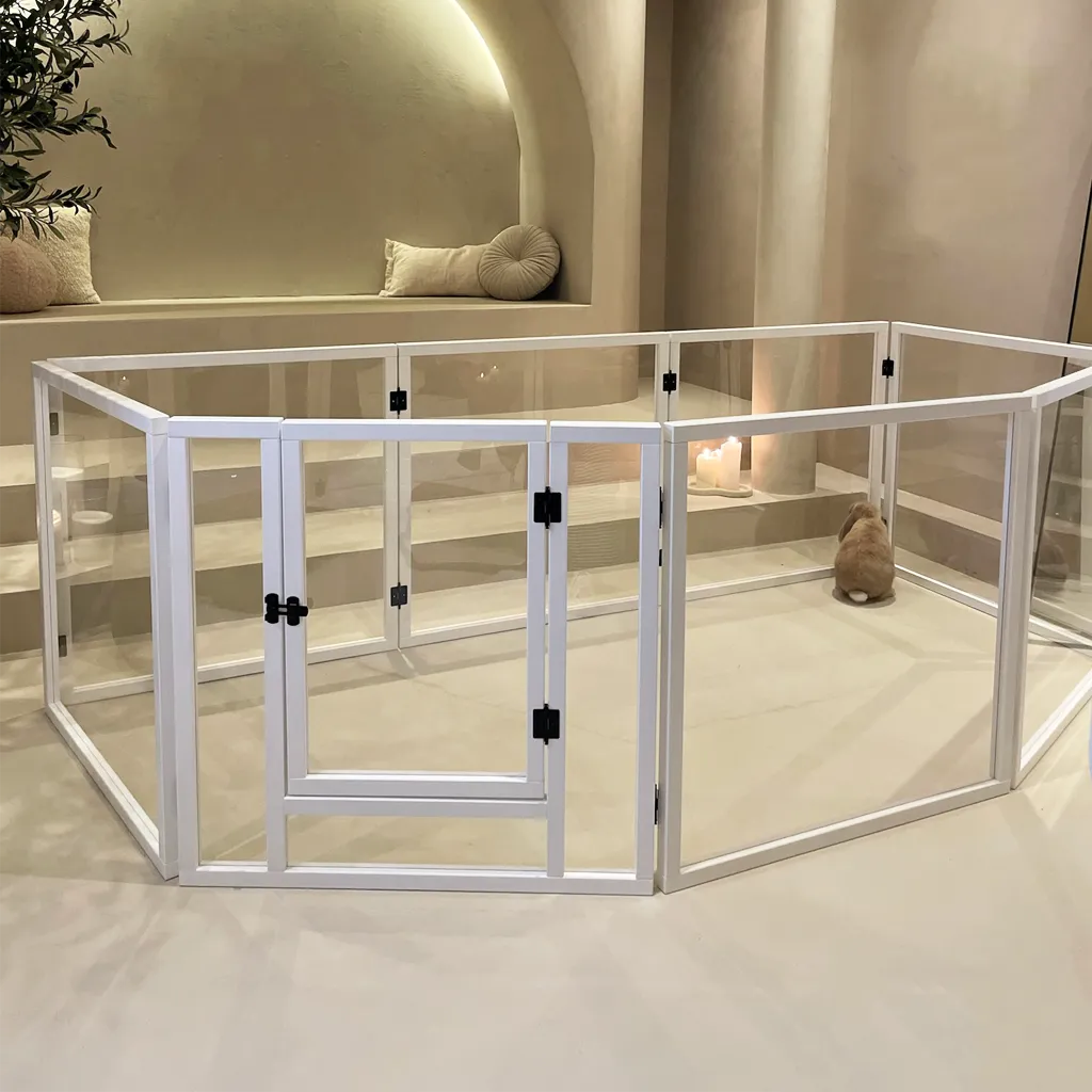 Indoor white rabbit playpen with glass