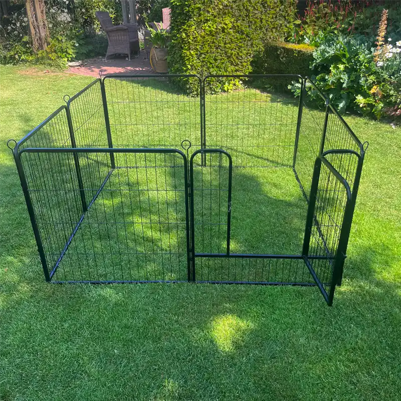 Square Metal Rabbit Playpen Outside on grass