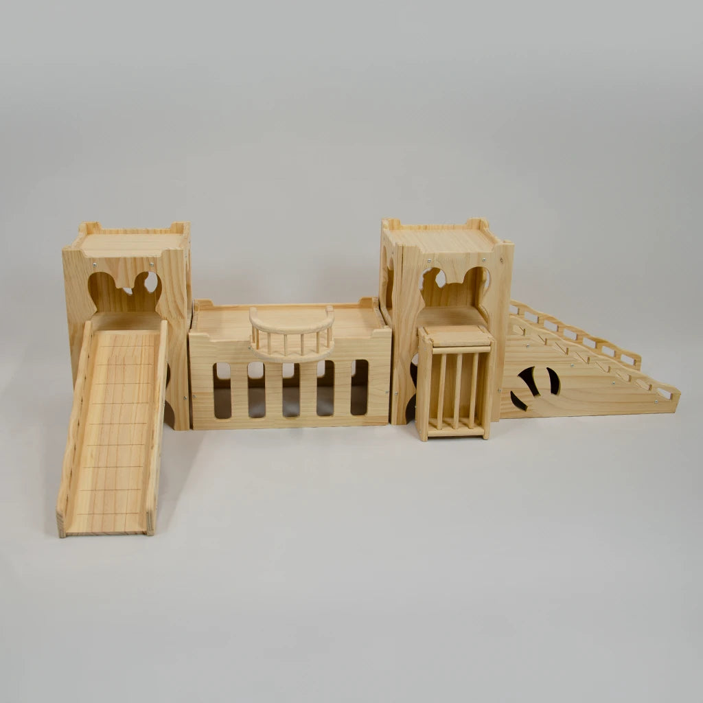 big natural wooden bunny castle set