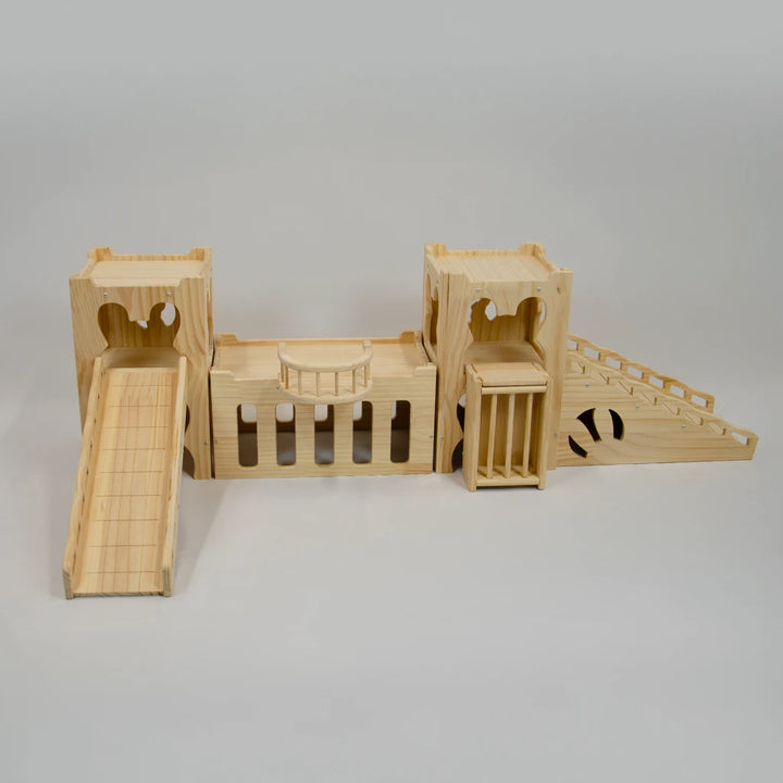 big natural wooden bunny castle set