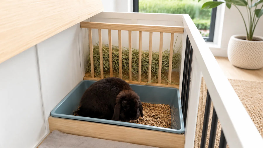 Hay rack above the litter box