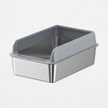 Gray plastic bin with a metallic base on a white background