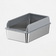 Gray plastic bin with a metallic base on a white background